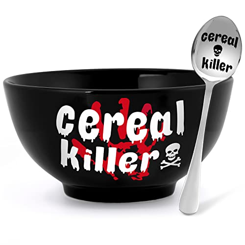 Nefelibata Müsli-Killer-Schüssel und Löffel, Halloween, Schwarz, Set für Vatertag, Geburtstag, Ruhestand, Gravur, lustiges Geschenk für ihn, Papa, Großvater, Onkel, Freund, Geschenk, 2 Stück von Nefelibata