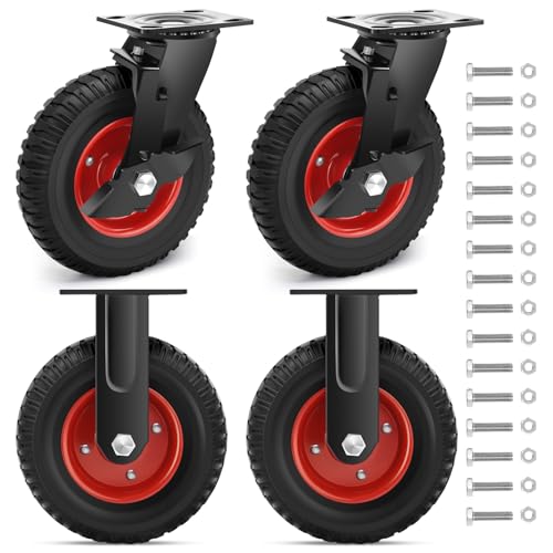 Nefish Robuste Outdoor-Rollen, 20,3 cm, 1451,5 kg, langlebige große Rollen, 4er-Set, Gummirollen in Industriequalität mit Noppenprofil für Trolley, Industrie und Hühnerstall (2 Bremsen und 2 starre) Nefish Robuste Outdoor-Rollen, 20,3 cm, 1451,5 kg, langlebige große Rollen, 4er-Set, Gummirollen in Industriequalität mit Noppenprofil für Trolley, Industrie und Hühnerstall (2 Bremsen und 2 starre) von Nefish