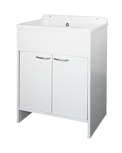 Negrari Platzsparendes Waschbecken aus PVC-Kunstharz, feuchtigkeitsbeständig, säurebeständige Wanne, Ablaufgarnitur mit Metallablauf, L58 x T38 x H85 cm, Weiß Negrari Platzsparendes Waschbecken aus PVC-Kunstharz, feuchtigkeitsbeständig, säurebeständige Wanne, Ablaufgarnitur mit Metallablauf, L58 x T38 x H85 cm, Weiß von Negrari