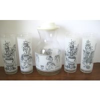 Vintage Bar Set - "Cool It" 4 Gläser Mit Passendem Krug 1970Er Jahre Retro Becher Bundesglas Barware von NehiandZotz