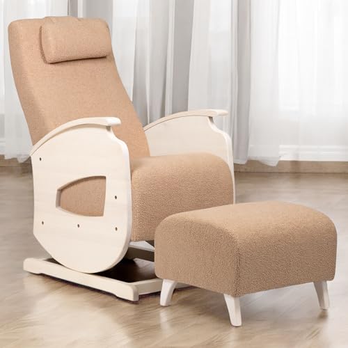 NeiLux Design Schaukelstuhl mit Hocker – Handgefertigter Schaukelstuhl – Gemütlicher Schwingsessel mit Armlehnen für Wohnzimmer, Schlafzimmer & als Lesesessel – Relax Sessel (Beige) von NeiLux Design