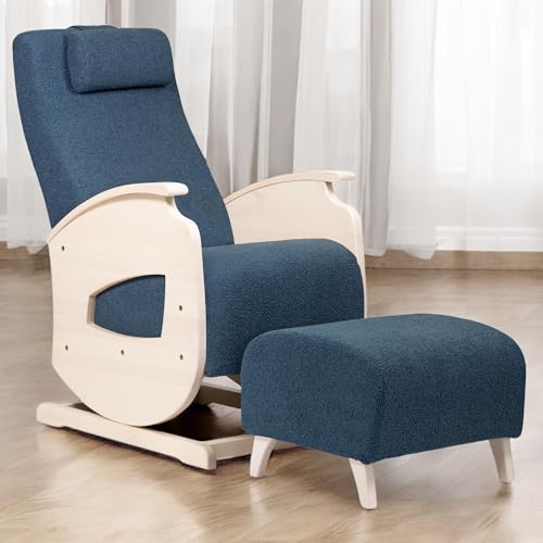 NeiLux Design Schaukelstuhl mit Hocker – Handgefertigter Schaukelstuhl – Gemütlicher Schwingsessel mit Armlehnen für Wohnzimmer, Schlafzimmer & als Lesesessel – Relax Sessel (Blue) von NeiLux Design