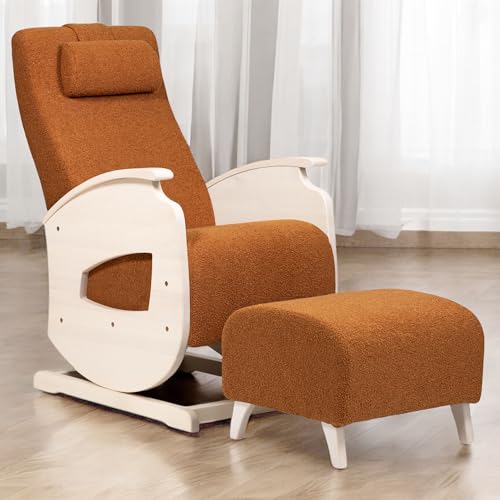 NeiLux Design Schaukelstuhl mit Hocker – Handgefertigter Schaukelstuhl – Gemütlicher Schwingsessel mit Armlehnen für Wohnzimmer, Schlafzimmer & als Lesesessel – Relax Sessel (Brown) von NeiLux Design
