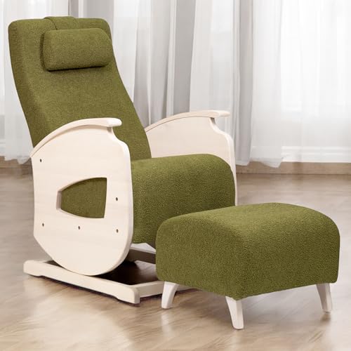 NeiLux Design Schaukelstuhl mit Hocker – Handgefertigter Schaukelstuhl – Gemütlicher Schwingsessel mit Armlehnen für Wohnzimmer, Schlafzimmer & als Lesesessel – Relax Sessel (Green) von NeiLux Design