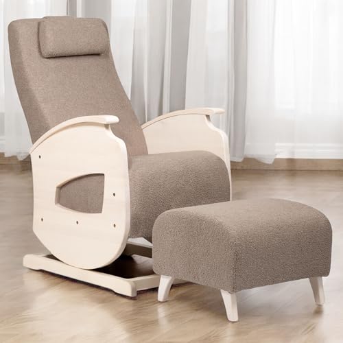 NeiLux Design Schaukelstuhl mit Hocker – Handgefertigter Schaukelstuhl – Gemütlicher Schwingsessel mit Armlehnen für Wohnzimmer, Schlafzimmer & als Lesesessel – Relax Sessel (Khaki) von NeiLux Design