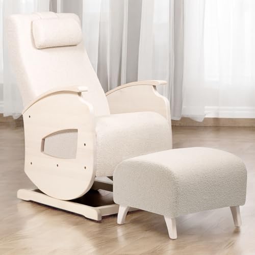 NeiLux Design Schaukelstuhl mit Hocker – Handgefertigter Schaukelstuhl – Gemütlicher Schwingsessel mit Armlehnen für Wohnzimmer, Schlafzimmer & als Lesesessel – Relax Sessel (White) von NeiLux Design