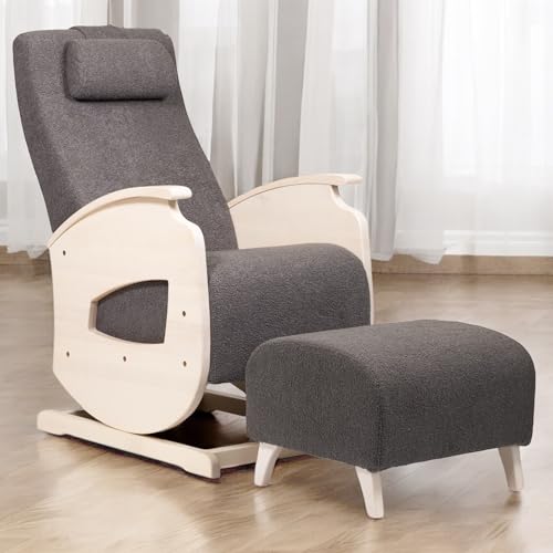 NeiLux Design Schaukelstuhl – Handgefertigter Schaukelsessel mit Hocker – Gemütlicher Schwingsessel mit Armlehnen für Wohnzimmer, Schlafzimmer & als Lesesessel – Relax Sessel von NeiLux Design