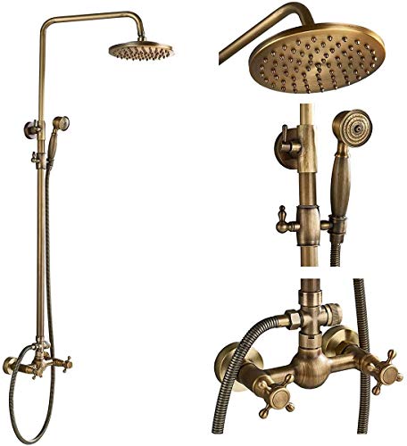 NeierThodore Antikes Messing Badezimmer Duscharmatur System Set 20,3 cm Regendusche Duschkopf Handbrause 2 Knäufe Mischen von NeierThodore