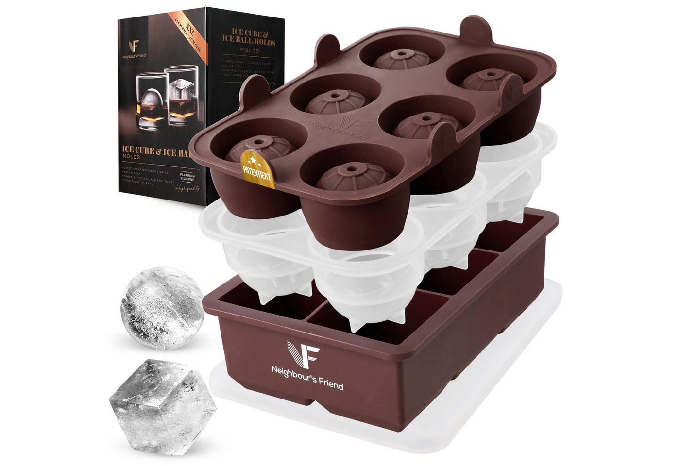 Eiswürfelform Eiswürfelform 2er Pack 12x Eiswürfel Platin-Silikon Eis Kugel Form, (2er Pack) von Neighbour's Friend