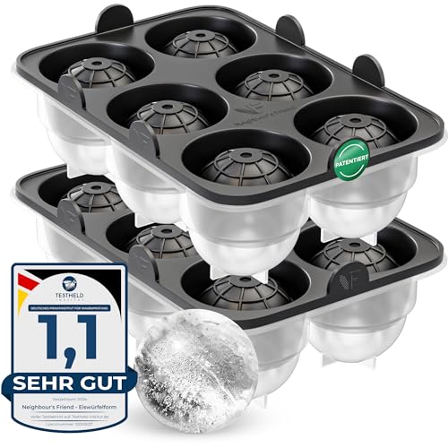 Neighbour's Friend Patentierte Eiskugelform 2er Pack - Große Eiswürfelform rund Platinsilikon für Cocktails, Whisky & Longdrinks - 12x Eiswürfel rund spülmaschinengeeignet - XXL Eiswürfel von Neighbour's Friend