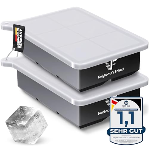 Neighbour's Friend Eiswürfelform groß 2er Pack - 12x XXL Eiswürfel für Cocktails, Whisky & Longdrinks - Platinsilikon Eiswürfelform mit Deckel spülmaschinengeeignet - Rieseneiswürfelform XL Neighbour's Friend Eiswürfelform groß 2er Pack - 12x XXL Eiswürfel für Cocktails, Whisky & Longdrinks - Platinsilikon Eiswürfelform mit Deckel spülmaschinengeeignet - Rieseneiswürfelform XL von Neighbour's Friend