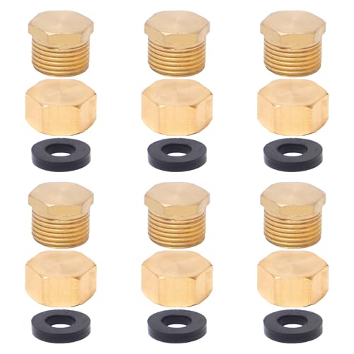 Neikafan 12 Stück Messing Kappe 3/8 Zoll Innen und Außengewinde Blindstopfen 3/8 Zoll mit Dichtung Verschlusskappe für Garten Wasserleitung Endkappe 3/8" Blindstopfen Gewindekappe von Neikafan