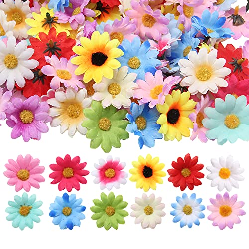 Neikafan 200 Stück Kunstblumen Blütenköpfe Daisy Bunt Künstliche Blüten Klein Seidenblumen Deko Gänseblümchen Blütenköpfe für Basteln Hochzeit Party Heimdekoration(4cm) von Neikafan
