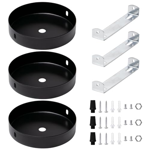 Neikafan 3 Stück Deckenbaldachin Rund Schwarz Metall Kabelabdeckung Deckenlampe Baldachin 80 x 25mm Verteilerbaldachin Schwarz Metall Deckendose Rosette mit Zugentlastung Klemmnippel von Neikafan