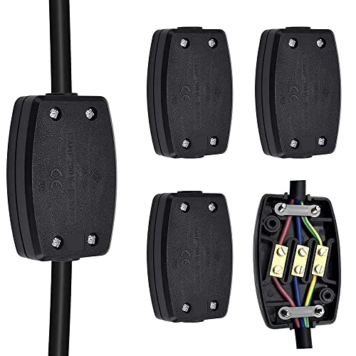 Neikafan 4 Stück 3 Poliger Abzweigdose Abzweigkasten Aufputz Elektrische Anschlussdose 13A 250V für Außenbeleuchtung Stromversorgung und Fahrzeugverkabelung (Schwarz) von Neikafan