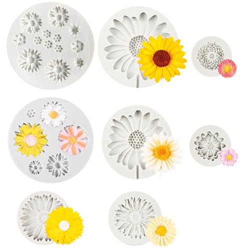 Neikafan 8 Stück Sonnenblumen Silikonform Gänseblümchen Schokoladenform Kirschblüte Klein 3D Silikon Kuchenform Mini Blume Mould DIY Handwerk Formen Set für Fondant Cupcake Dekorieren von Neikafan
