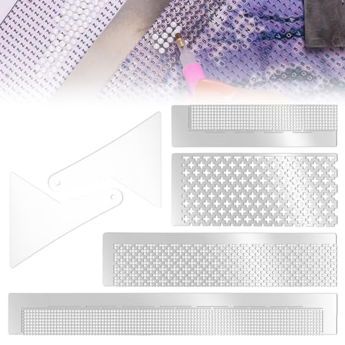 Neikafan Diamant Malerei Netz Lineal 4 Stück und Korrektur Diamantmalerei 2Pcs Pflaumenblüten Lineal Diamond Painting Runde und Quadrate Steine Set aus Edelstahl 400, 599, 699, 800 von Neikafan