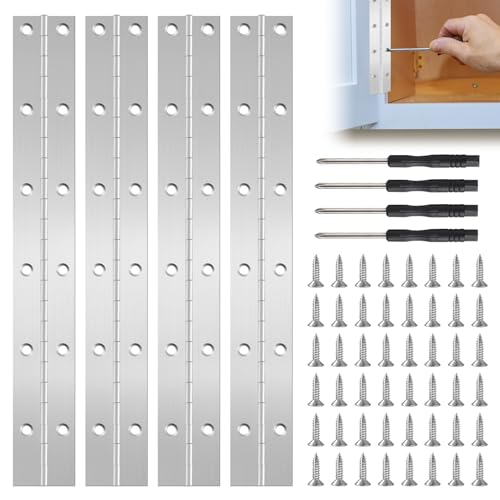 Neikafan Klavierband Edelstahl 30 cm 4 Stück Stangenscharnier Klavierband Schmal, Edelstahl Stangenscharnier Klavierband Schwerlast mit 48 Schrauben für Bootsschränke Aufbewahrungs Box von Neikafan