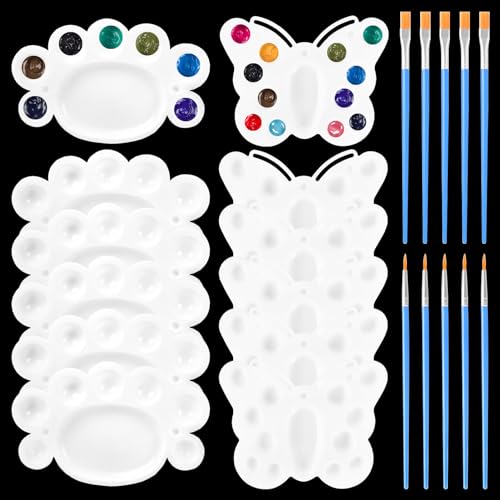 Neikafan Mischpalette Set 12 Stück Mini 10 Stück Pinsel für Malen und Bastelarbeiten Farbmischpalette für Künstler Acryl und Öl Malerei für DIY Kunst Maler von Neikafan
