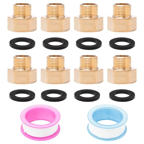 Neikafan Reduzierverlängerung 1/2 Innen x 3/8 Außen 8 Stück Messing Reduzierstück 3/8 Zoll auf 1/2 Zoll Reduziernippel Messing Muffen IG/AG mit Gummidichtung und 2 Pcs Rohmaterialband von Neikafan