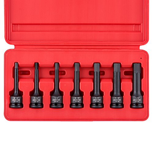 NEIKO 01131B 3/8 Zoll Innensechskant-Set, 3 Zoll Länge, 3/8 Zoll Schlag Sechskant-Bit Steckschlüsselsatz, SAE Sechskant-Schraubendreher 3/16 Zoll bis 1/2 Zoll, CrMo Stahl, Schlaggrad, 7-P. Stück-Set von Neiko