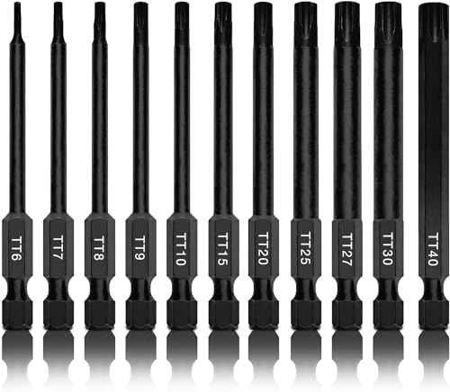 Neiko 01149A Torx-Kopfbohrer-Set, 11-teilig, Größen TT6 bis TT40, manipulationssichere magnetische Torx-Bits, 3 Schnellspann-Schäfte, Premium-S2-Stahl, kompatibel mit Bohrmaschinen und von Neiko