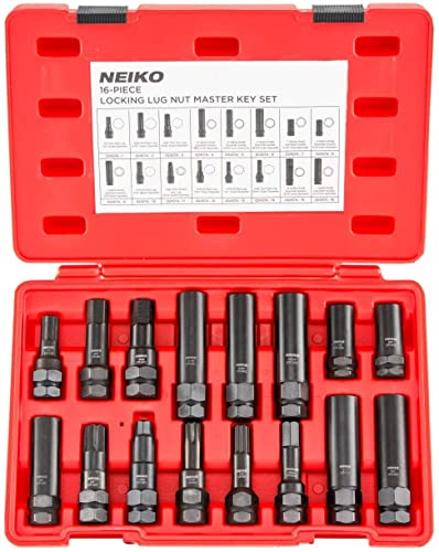 Neiko 02457A Radmutterschlüssel Set, Radschloss Entfernung Werkzeug Kit für Aftermarket und Fabrikrad Reifenschlüssel, SAE und metrische Lug Stecknüsse, 16 Stück von Neiko
