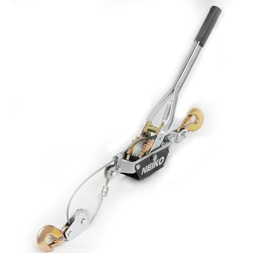 NEIKO Seilwinde 02251A mit 1 Tonnen (0,9 kg Zugkapazität), 2 Haken, robustes Stromkabel mit Doppelgetriebe, Handwindenseil, Autowindenabzieher, Ausrüstung von Neiko