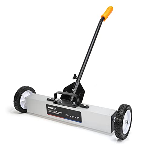 NEIKO 53416A 24” Rolling Magnetic Sweeper with Wheels, 50 Pound Capacity, Adjustable Handle & Floor Magnet Clearance Height, Metal Pick Up and Nail Magnet, Floor Sweeper for Construction, Shop, Etc. von Neiko