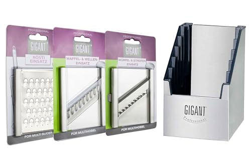 Nein Multi-Box für 4-Fach Hobel Gigant mit gleich 3 Einsätzen, Rösti, Waffel und Wellen und Würfel-und Streifenschnitt von Nein