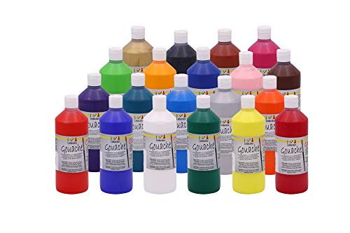 Nein Gouache Farbe | 500 ml Set 20 Farben | Kinderfarbe gebrauchsfertig | Verdünnbar | Wasserbasis | Schadstofffrei | Schulfarbe | Temperafarbe | hohe Deckkraft | für alle Oberflächen von Nein
