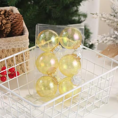 Neioaas 60 mm transparente, schillernde Kunststoffkugeln, 12-teiliges Ornament-Set (gelb) von Neioaas