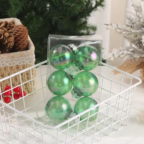 Neioaas 60 mm transparente, schillernde Kunststoffkugeln, 12-teiliges Ornament-Set (grün) von Neioaas