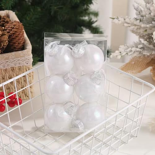 Neioaas 60 mm transparente, schillernde Kunststoffkugeln, 12-teiliges Ornament-Set (weiß) von Neioaas