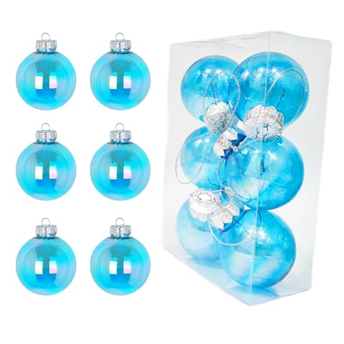 Neioaas 60 mm transparente, schillernde Kunststoffkugeln, 6-teiliges Ornament-Set (blau) von Neioaas