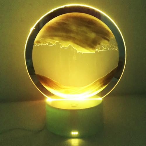 Neioaas Bewegliche Sandkunst-Tischlampe, 3D-Tiefsee-Landschaft Treibsandlampe, 7 Farbwechsel, Sandbewegung, Schreibtischlampe, 360° drehbar, 3D-Sanduhr-Lichter, Heimdekoration (Gelb) von Neioaas