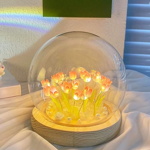 Neioaas DIY Tulpe Nachtlicht, handgemachte Tulpe Nachtlicht Materialpaket Machen Sie Ihre eigene Atmosphäre Simulation Blume Schlaf Kinder Mädchen Paar Freunde Geschenk (Rosa) von Neioaas