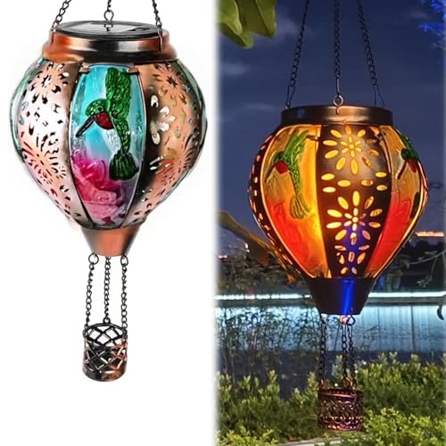 Neioaas Funkelnde Flamme Solar Heißluftballon Laterne Kolibri Licht Wasserdicht Terrasse Veranda Garten Dekor (Hummingbird) von Neioaas