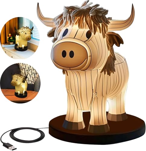 Neioaas Kuh Yak Tischlampe, kleines Tier Nachtlicht, Highland Cow Tischlampe mit USB, tragbare Tischlampe bemalte Kuh Dekorationen für Wohnzimmer Schlafzimmer, Nachttischlampe Geschenk für Mädchen Mam Neioaas Kuh Yak Tischlampe, kleines Tier Nachtlicht, Highland Cow Tischlampe mit USB, tragbare Tischlampe bemalte Kuh Dekorationen für Wohnzimmer Schlafzimmer, Nachttischlampe Geschenk für Mädchen Mam von Neioaas