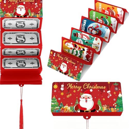 Neioaas Weihnachts-Geldhalter für Bargeld, Geschenkkarte, Weihnachtsüberraschung, Geldhalter mit 10 Fächern, festlicher Geldgeschenk-Organizer mit Quaste, für Weihnachtsfeier, Weihnachtsmann von Neioaas