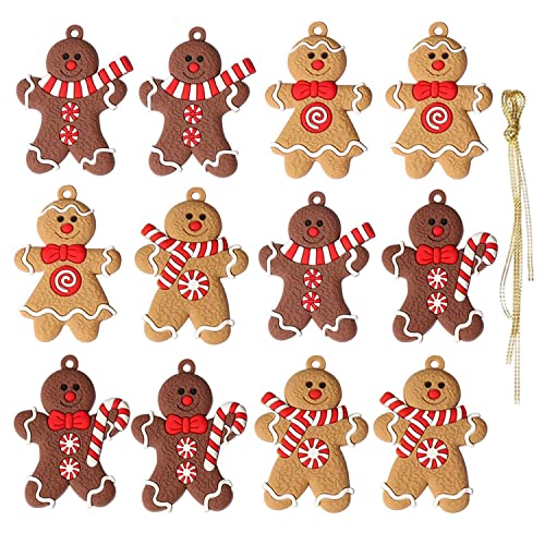 Weihnachtsbaumschmuck, Neioaas 12 Stück Weihnachts Lebkuchen Ornamente, Mini Lebkuchen Mann Ornamente, Weihnachtsdekorationen, Weihnachtsbaum Ornamente (4 Arten) von Neioaas