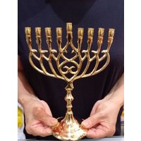 Jerusalem Messing Kupfer Hanukkia Menorah Kerzenhalter +Kerzen Hanukka von NekudatChen
