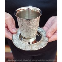 Shabbat Kos Kiddush Tasse Silber Ton Jerusalem Dekoration Und Teller Set von NekudatChen