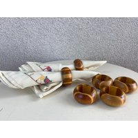 Vintage Boho Inlay Braun Wald Serviettenringe 6Er-Set Größe 2 "x 1" von NelandAda