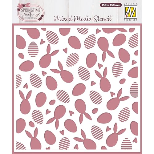 Nellie's Choice MMS4K-086 Hasen und Ostereier Motiv für Ostern-Wiederverwendbare Schablone von 15 x 15 cm zum Kartenbasteln, Scrapbooking, Bullet Journal und Basteln mit Papier, Weiß, One Size von Nellie’s Choice