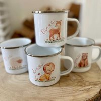 Personalisierte Kindertasse Kindergarten Tasse Christliche Geschenkidee Emaille Für Kinder Sei Mutig Und Stark | Kostbar Wertvoll von NellisHerzwerk
