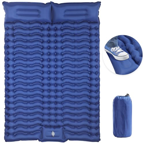 Neloheac Camping Matratze 2 Personen mit Kissen, 10cm Selbstaufblasbare Isomatte mit Fußpumpe, Zelt Matratze Doppel für Outdoor Wandern Strand, Blau von Neloheac