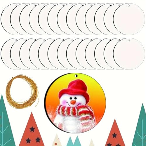 Nelsonerty 25-Teiliges -Sublimations-Set für Hängende Weihnachtsdekoration, DIY, Hitzebedrucktes Rundes Holzbrett mit Goldenem Seil von Nelsonerty