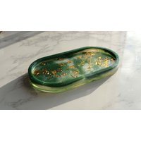 Resin Untersetzer | Schmucktablett Catchall Grün & Gold Blätter Wohndeko Dekor Handgemachte Geschenk von NemaRelief