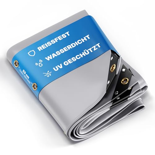 NEMAXX® Premium Abdeckplane Wasserdicht [400x800cm] – UV Beständige [650 g/m²] LKW Plane mit Ösen, PVC Gewebeplane für Holz, Garten, Dach & BAU – Winterfeste Schutzplane – Grau – 32m² von Nemaxx